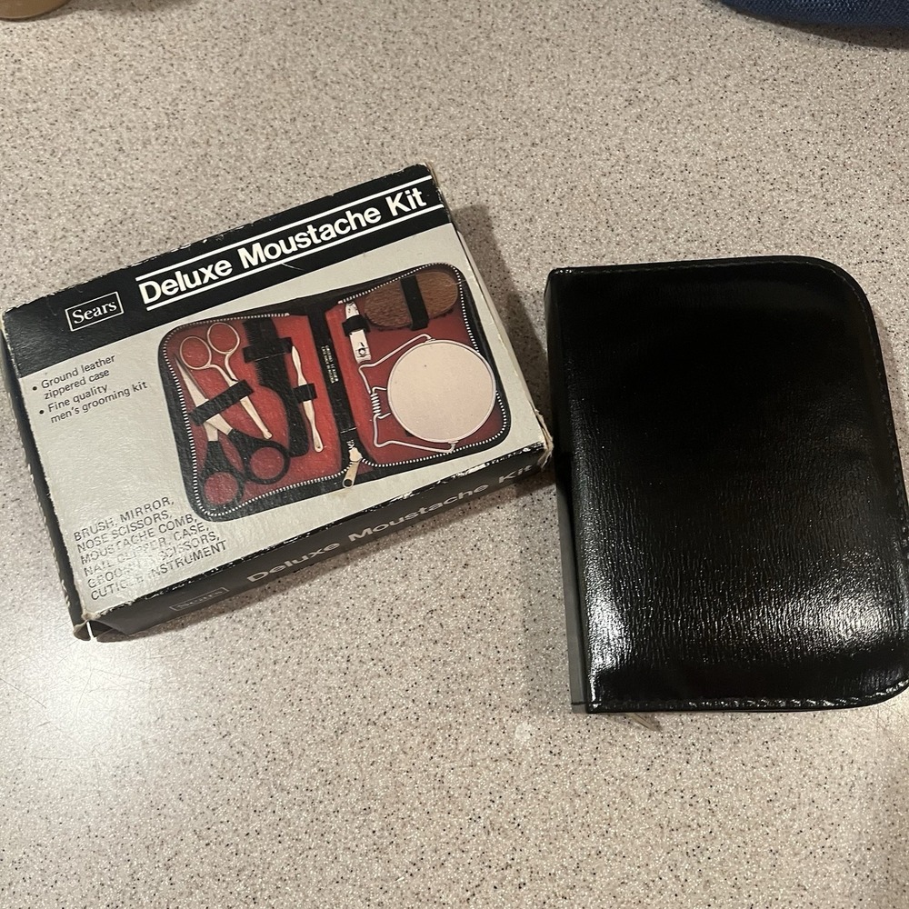 Vtg Sears & Roebuck Mens Grooming Kit Set Black‎ Leather Case Austria New in Box